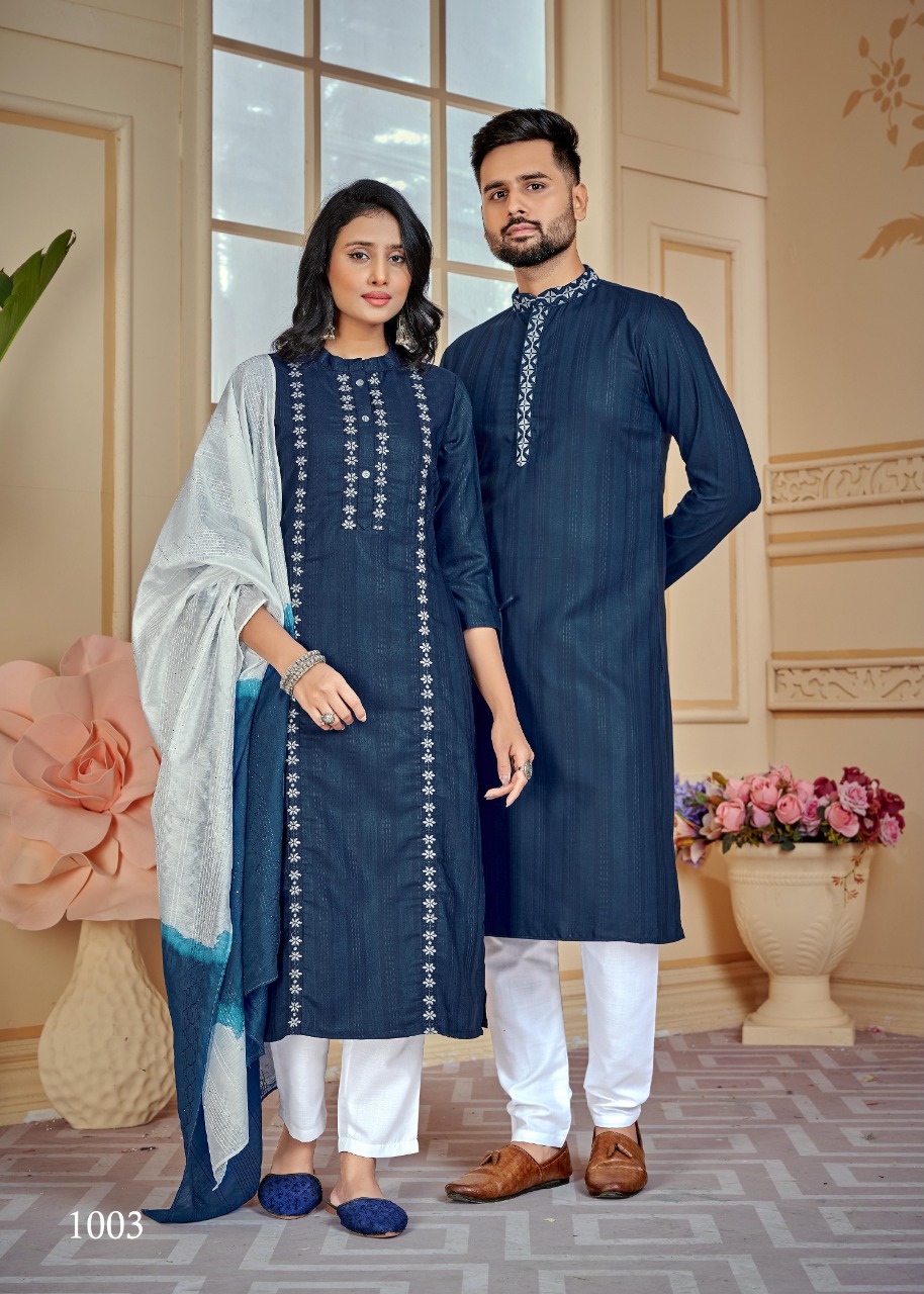 Banwery Fashion couple goals cotton  decent look Kurta with Payjama and Kurti with Pants and dupatta catalog