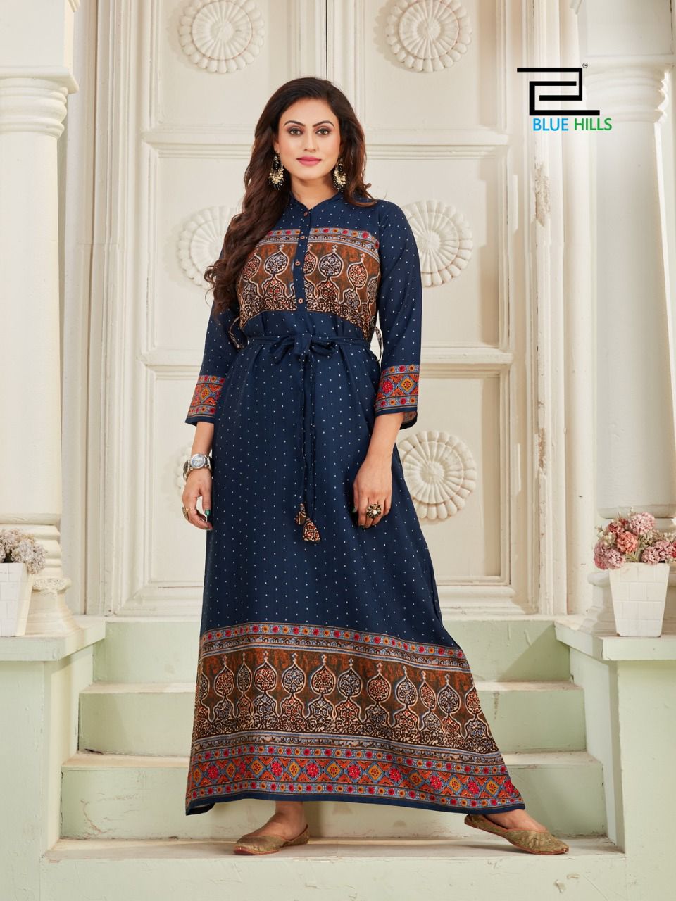 blue hills walkway vol 1 rayon gorgeous look long gown kurti catalog