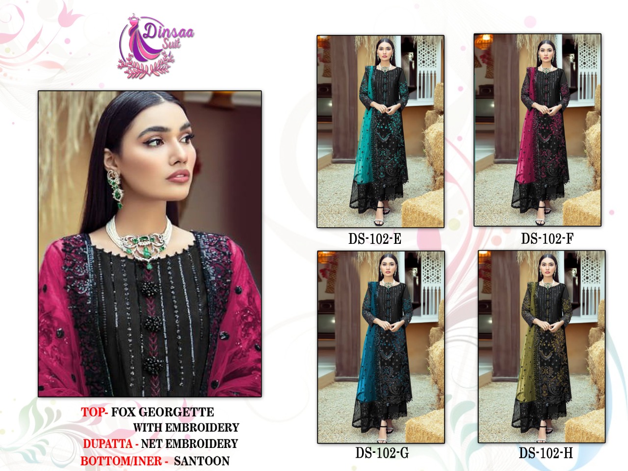 dinsaa suit dinsaa suit d no 102 georgette regal look salwar suit catalog