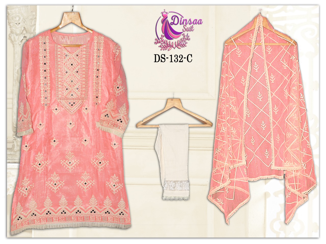 dinsaa suit dinsaa suit d no 132 organza catchy look kurti pant with dupatta catalog