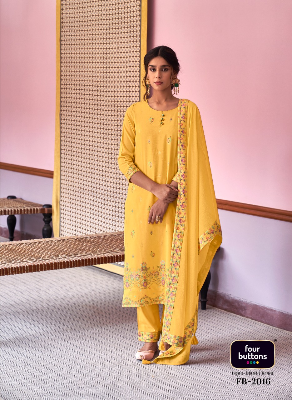 four buttons resham cotton elegant look top bottom with dupatta catalog