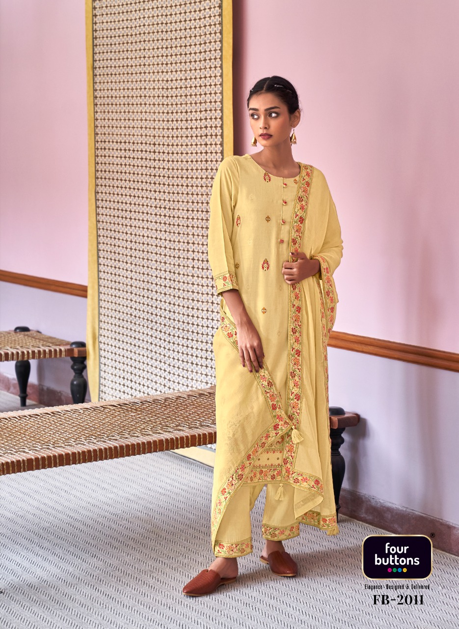 four buttons resham cotton elegant look top bottom with dupatta catalog