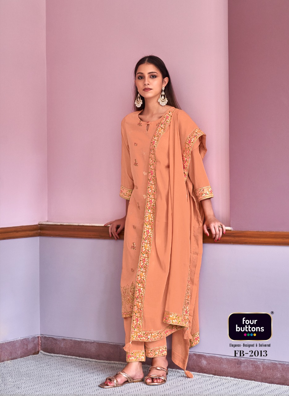 four buttons resham cotton elegant look top bottom with dupatta catalog