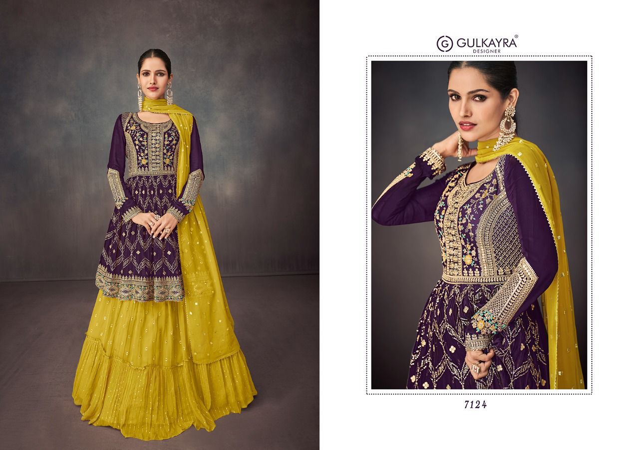 gulkayra designer bahar georgette innovative look kurti dupatta with garara catalog