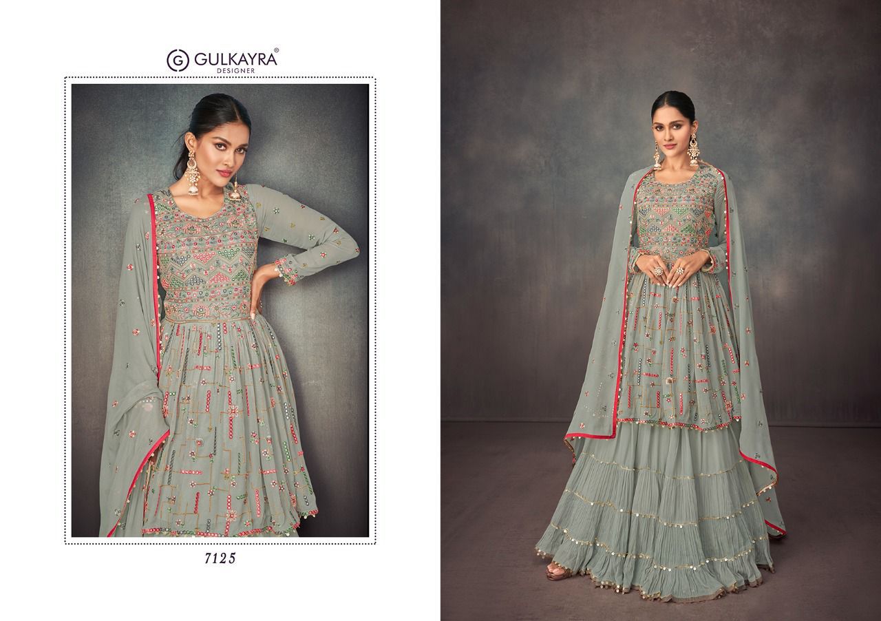 gulkayra designer bahar georgette innovative look kurti dupatta with garara catalog