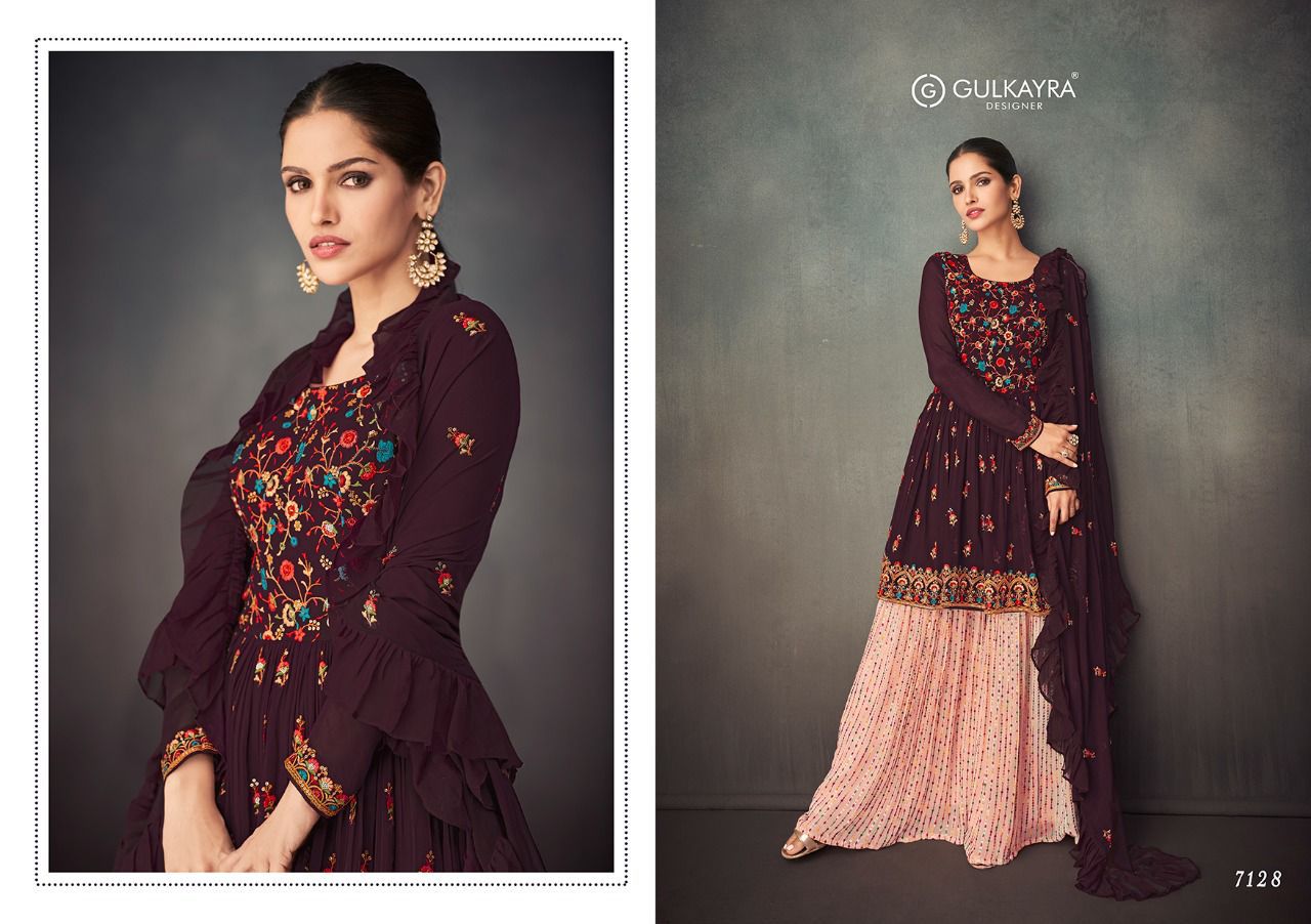 gulkayra designer bahar georgette innovative look kurti dupatta with garara catalog