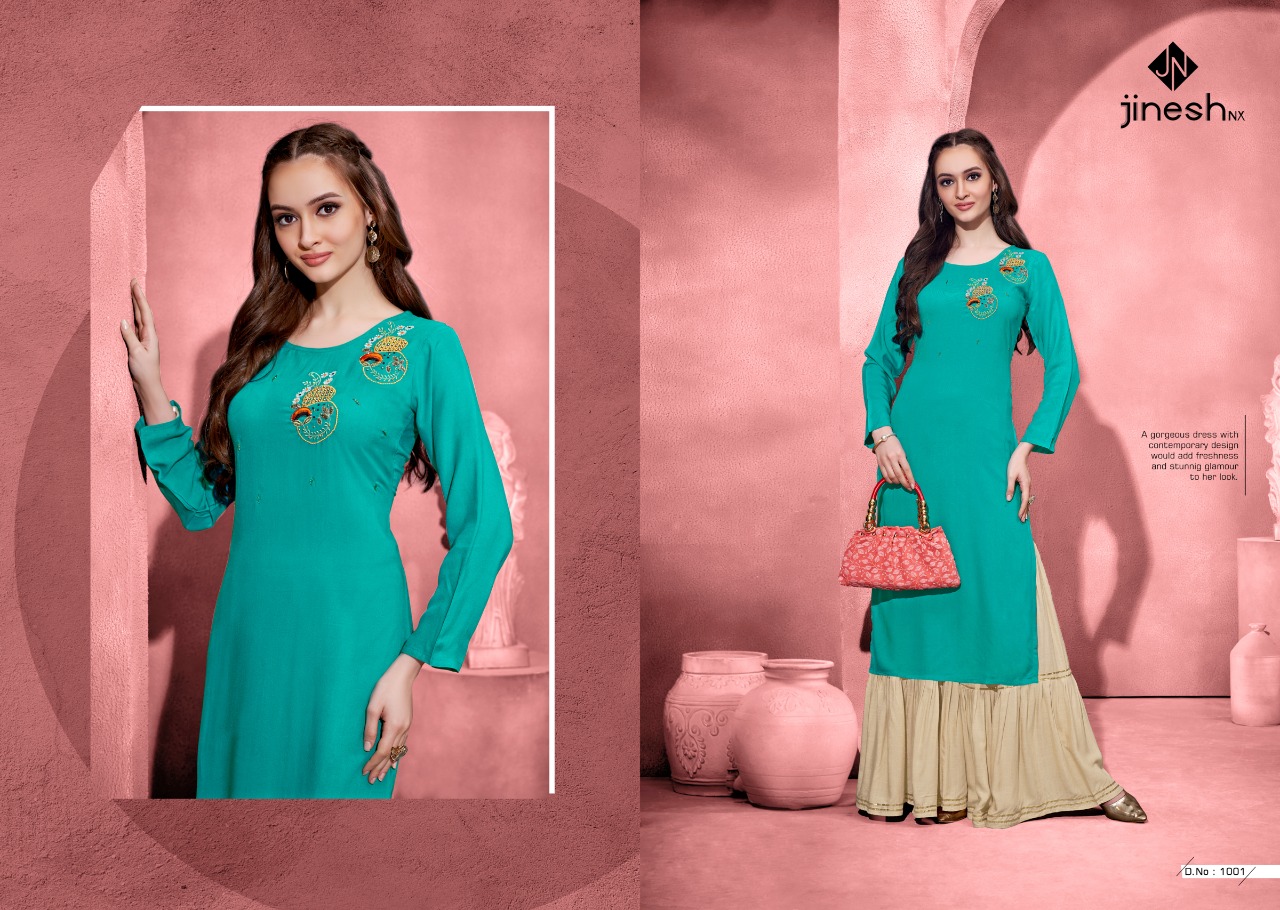 Jinesh nx zoolee rayon gorgeous look top with bottom sharara catalog