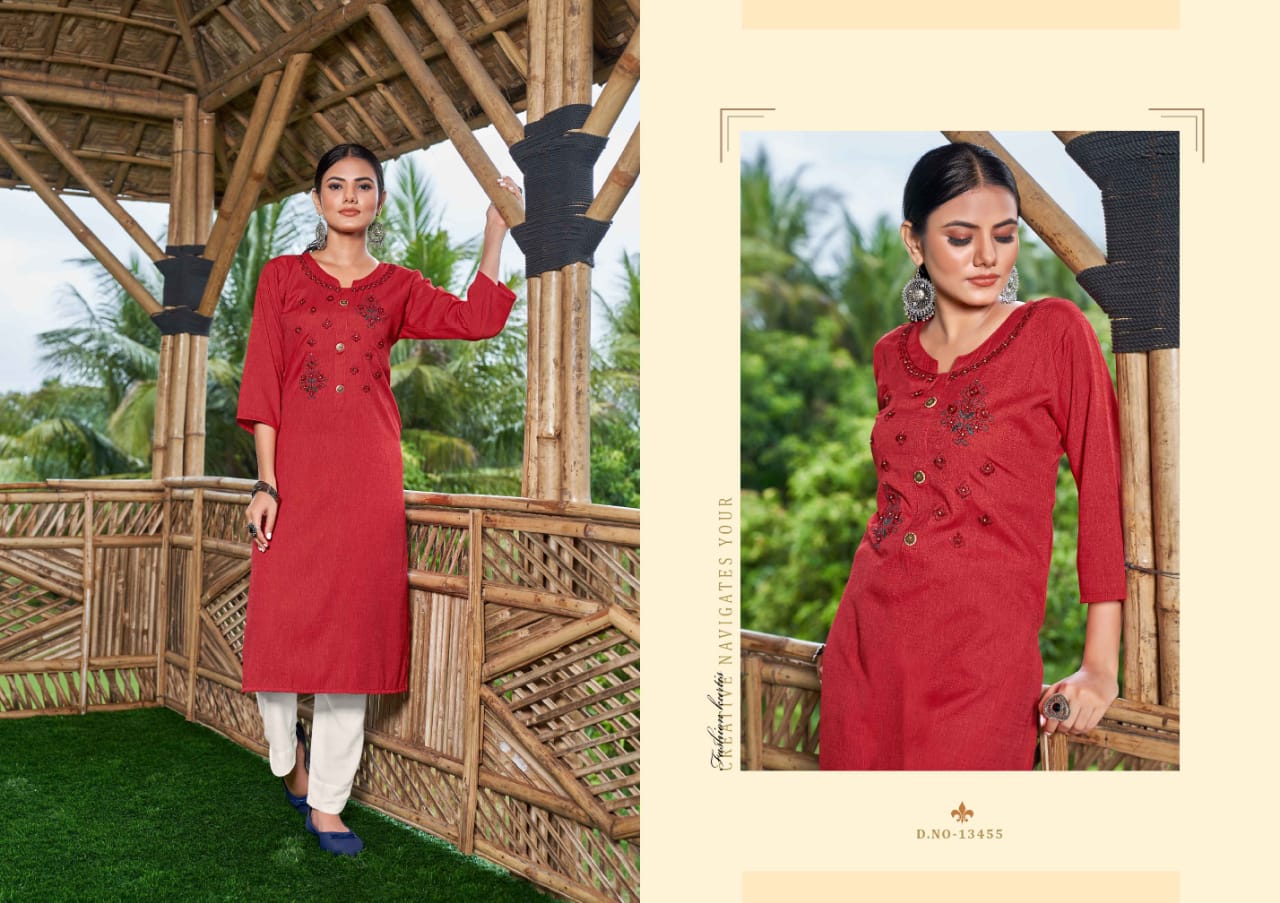 kalaroop by kajree innaya rayon attractive look kurti catalog