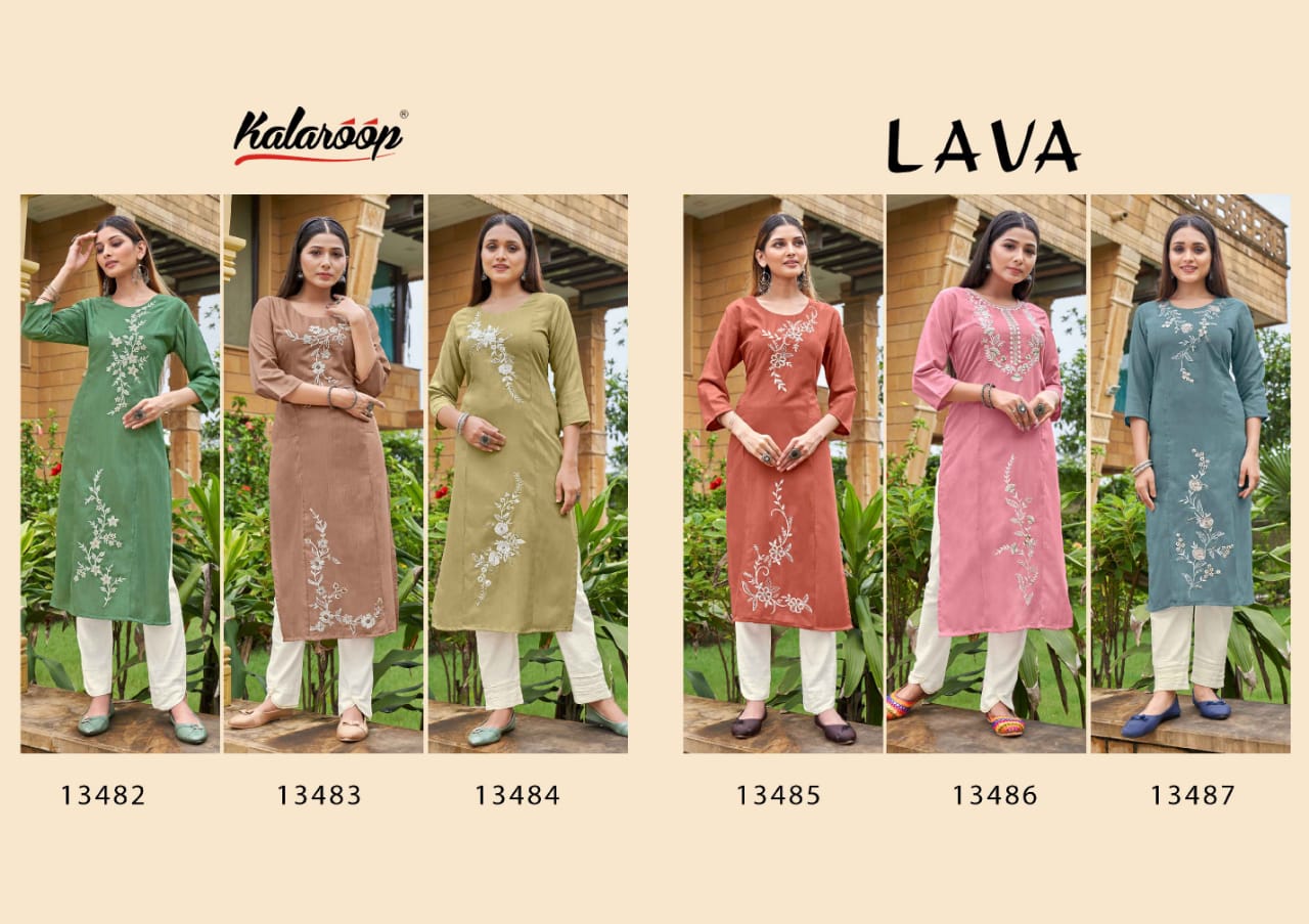 kalaroop by kajree lava rayon innovative look kurti catalog