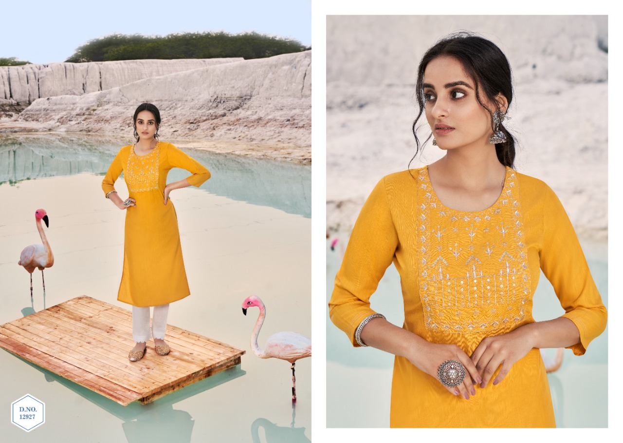 kalaroop by kajree shahi rayon attractive look kurti catalog