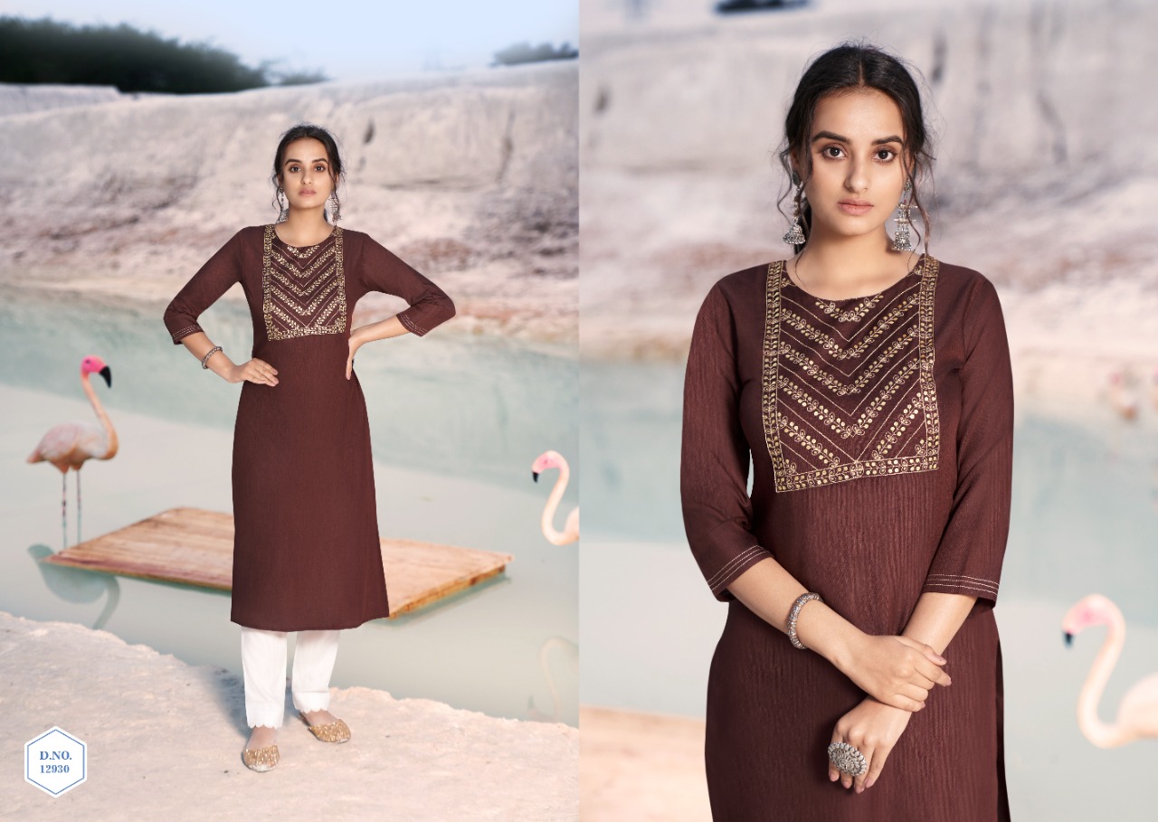 kalaroop by kajree shahi rayon attractive look kurti catalog