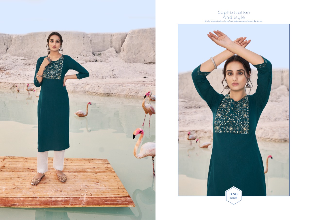 kalaroop by kajree shahi rayon attractive look kurti catalog