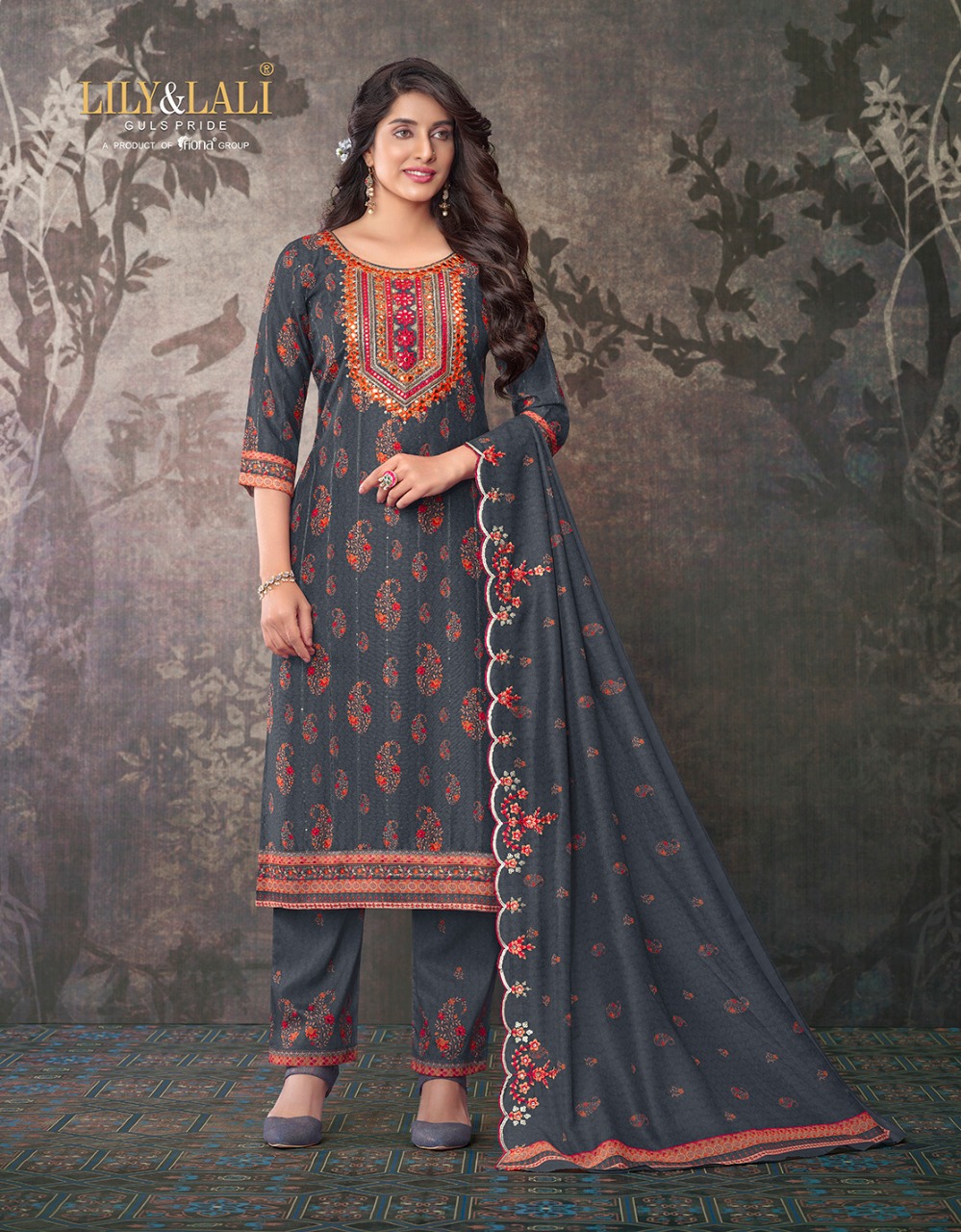 lily and lali eliza maslin gorgeous look top bottom with dupatta catalog