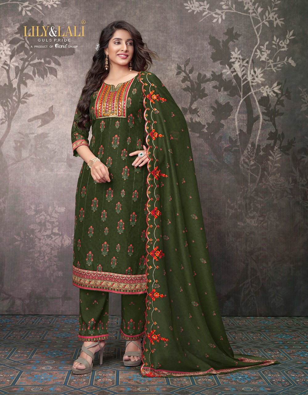 lily and lali eliza maslin gorgeous look top bottom with dupatta catalog