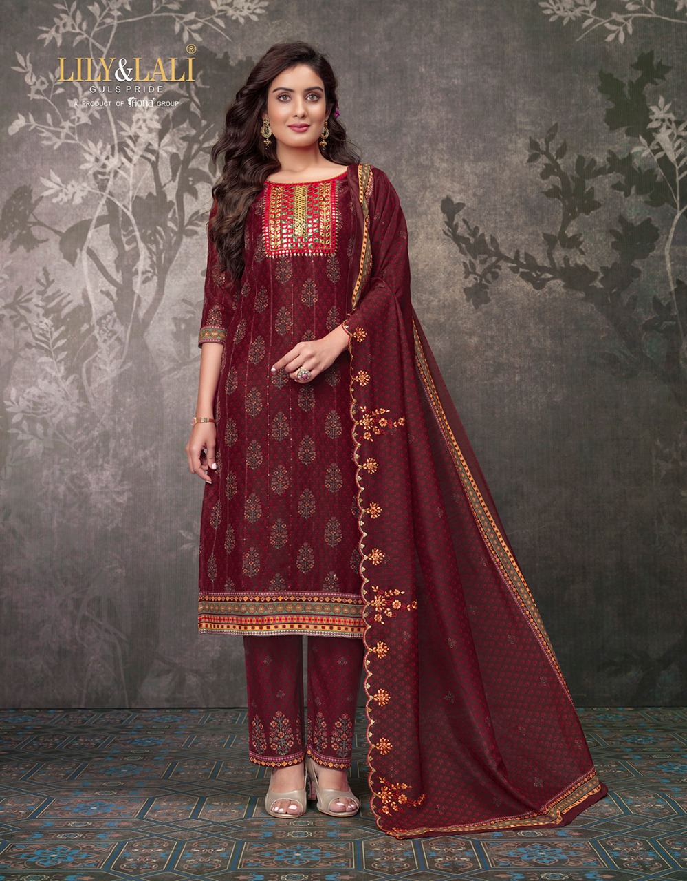 lily and lali eliza maslin gorgeous look top bottom with dupatta catalog