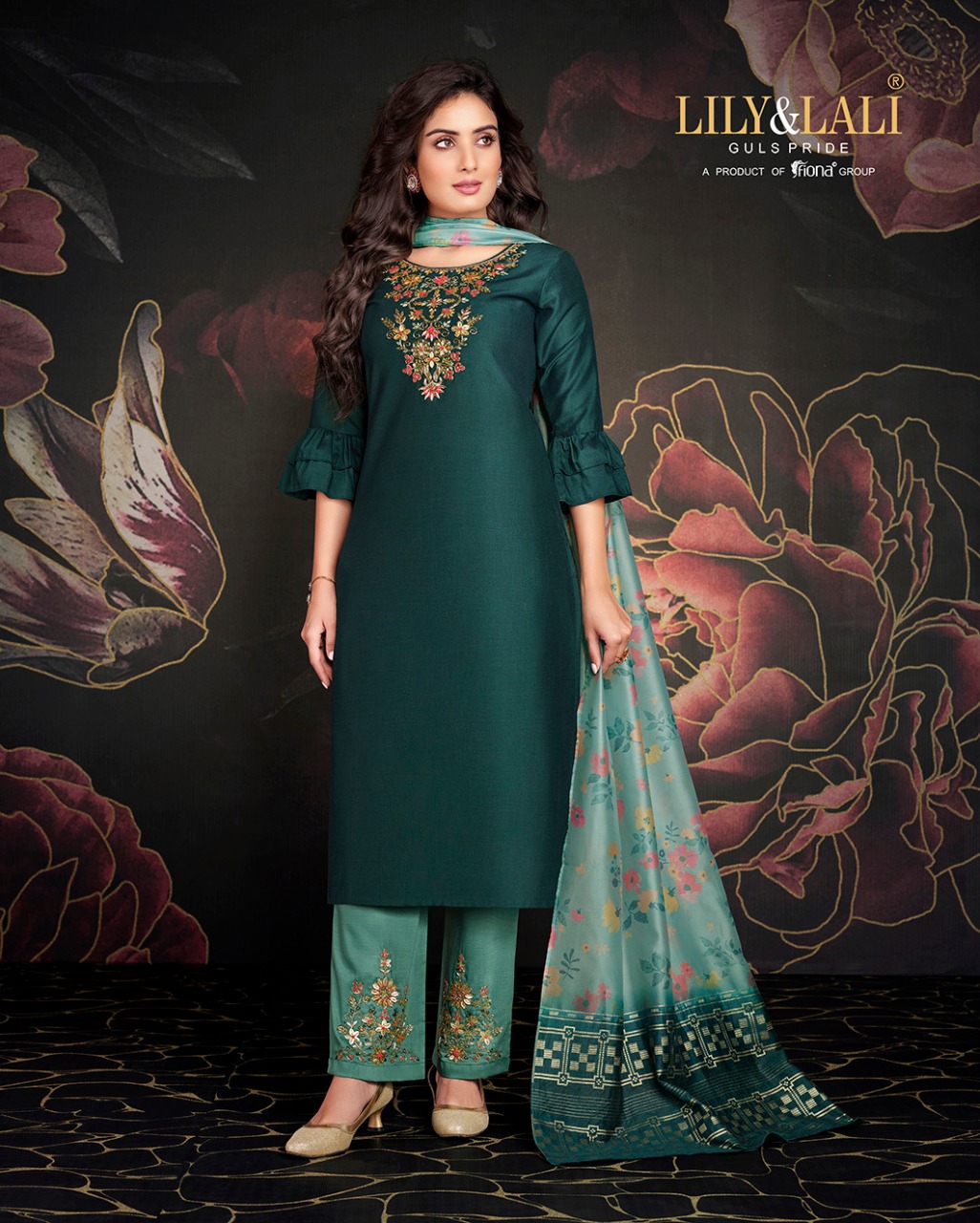 lily and lali fairy mirage bemberg silk regal look top bottom with dupatta catalog