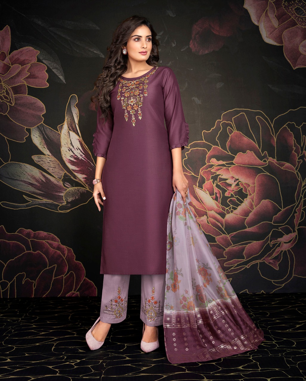 lily and lali fairy mirage bemberg silk regal look top bottom with dupatta catalog