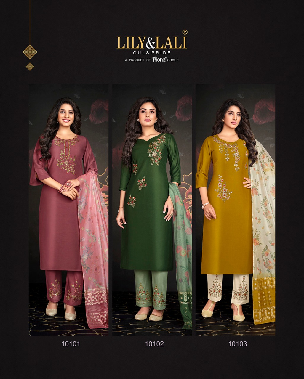 lily and lali fairy mirage bemberg silk regal look top bottom with dupatta catalog