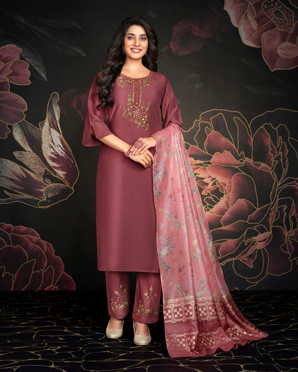 lily and lali fairy mirage bemberg silk regal look top bottom with dupatta catalog