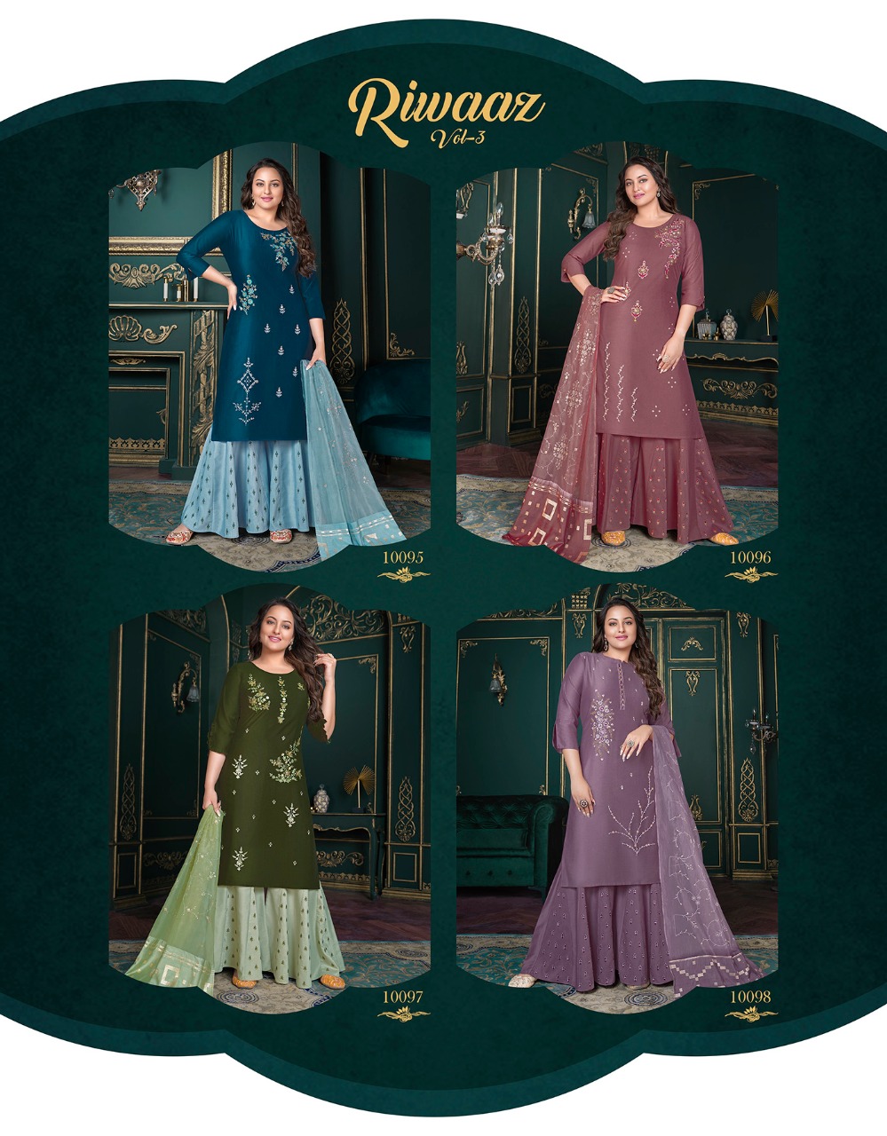 lily and lali riwaaz vol 3 new and modern style top with plazzo dupatta catalog