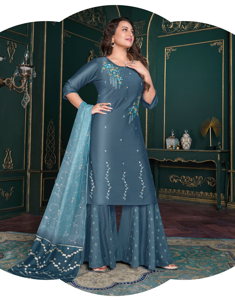 lily and lali riwaaz vol 3 new and modern style top with plazzo dupatta catalog