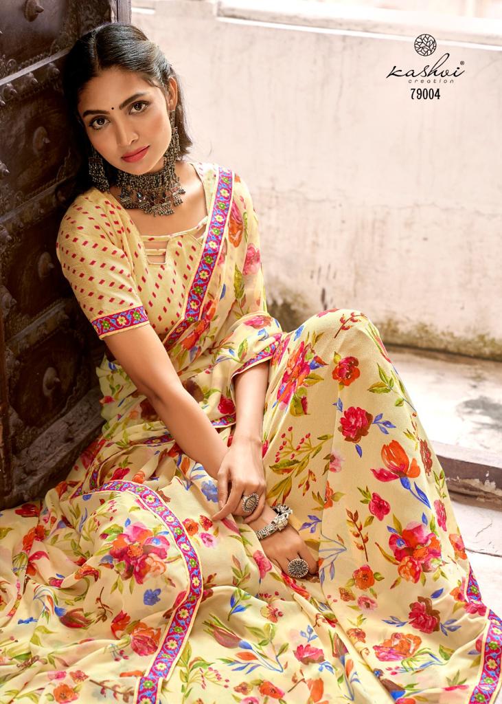 lt kashvi creation reshmi georgette decent print saree catalog