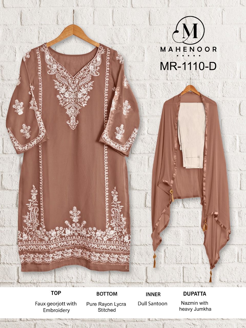 mahenoor mahenoor mr 1110 a to 1110 d georgette new and modern style top bottom with dupatta catalog