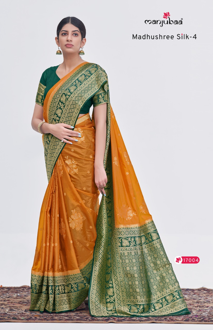 manjubaa madhushree silk 4 series 17001 to 17006 orgenza silk gorgeous look saree catalog