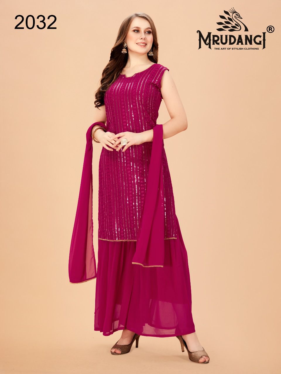 mrudangi red velvet 2032 series georgette attractive look top bottom with dupatta catalog