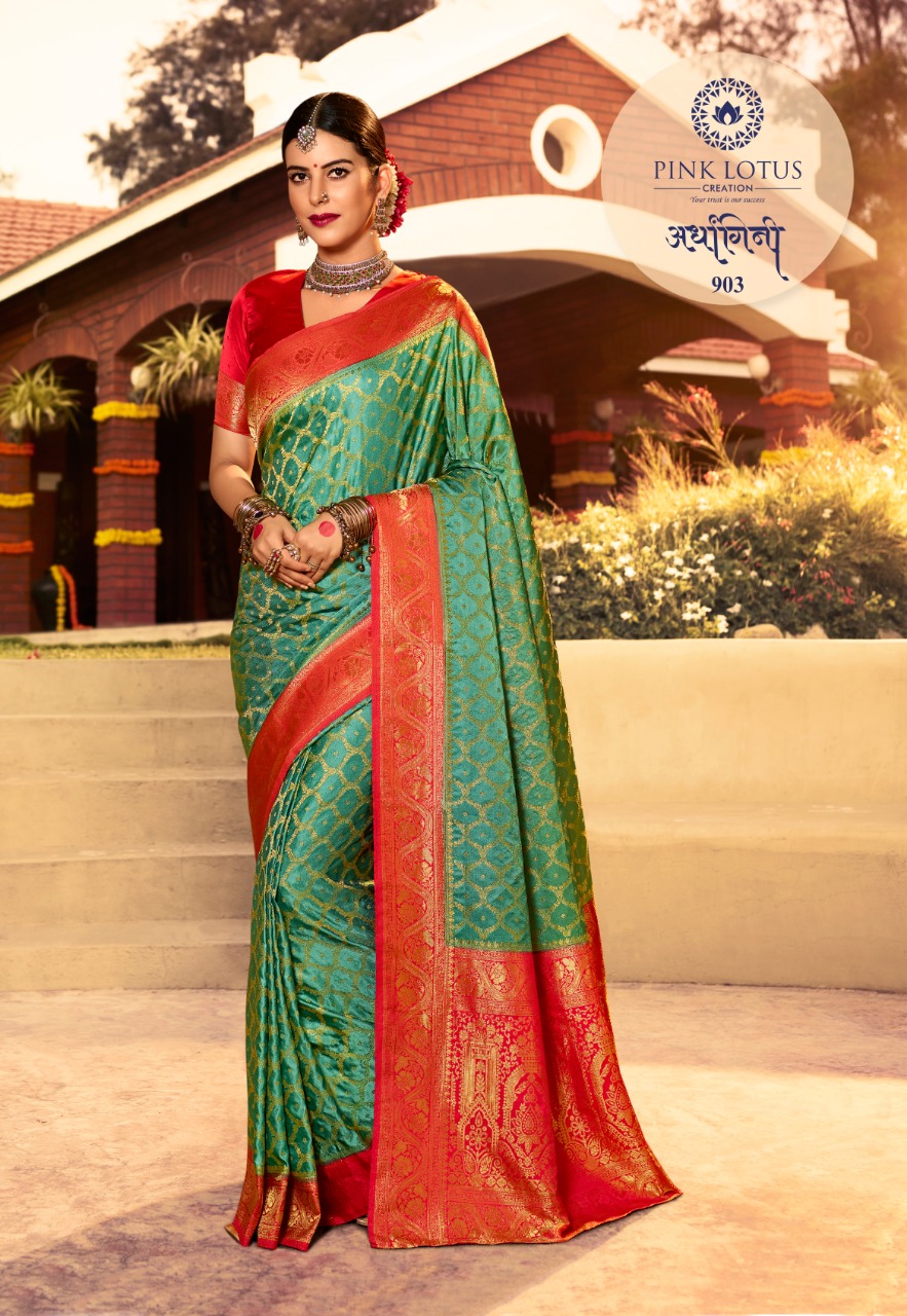 pink lotus pankh ardhangini silk satin elegant saree catalog