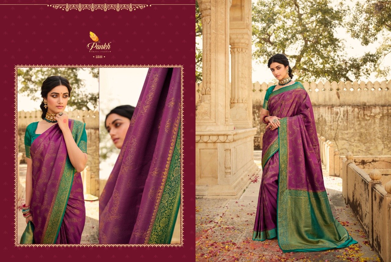 pink lotus pankh sakshi silk satin gorgeous look saree catalog