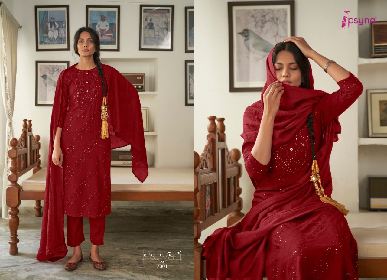 psyna parvati rayon new and modern style top bottom with dupatta catalog