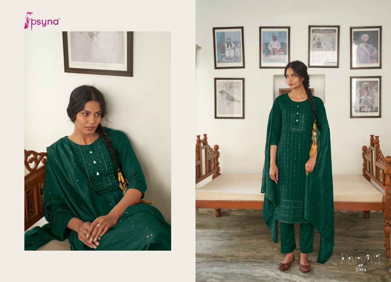 psyna parvati rayon new and modern style top bottom with dupatta catalog