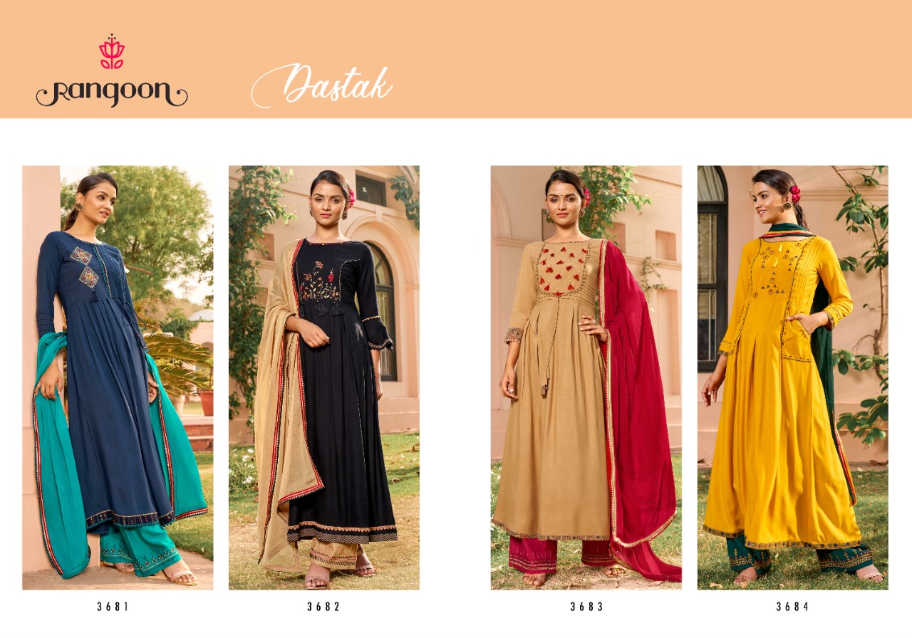 rangoon dastak rayon classic trendy look top bottom with dupatta catalog