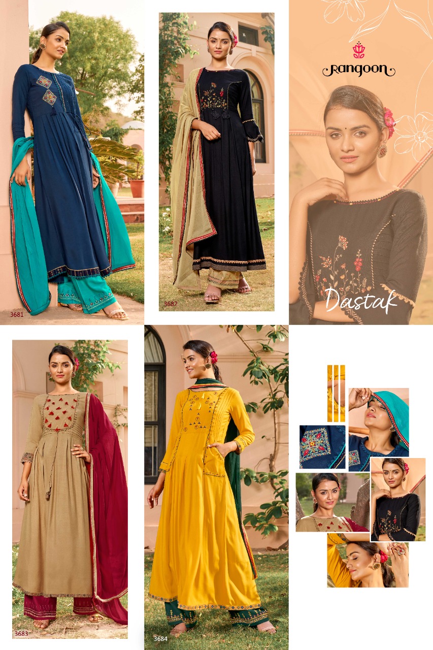 rangoon dastak rayon classic trendy look top bottom with dupatta catalog