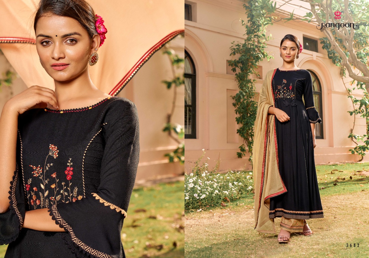 rangoon dastak rayon classic trendy look top bottom with dupatta catalog