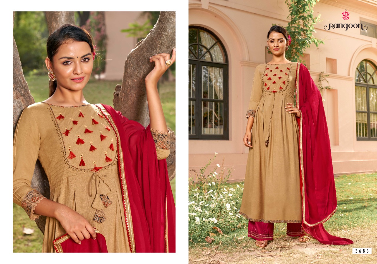 rangoon dastak rayon classic trendy look top bottom with dupatta catalog