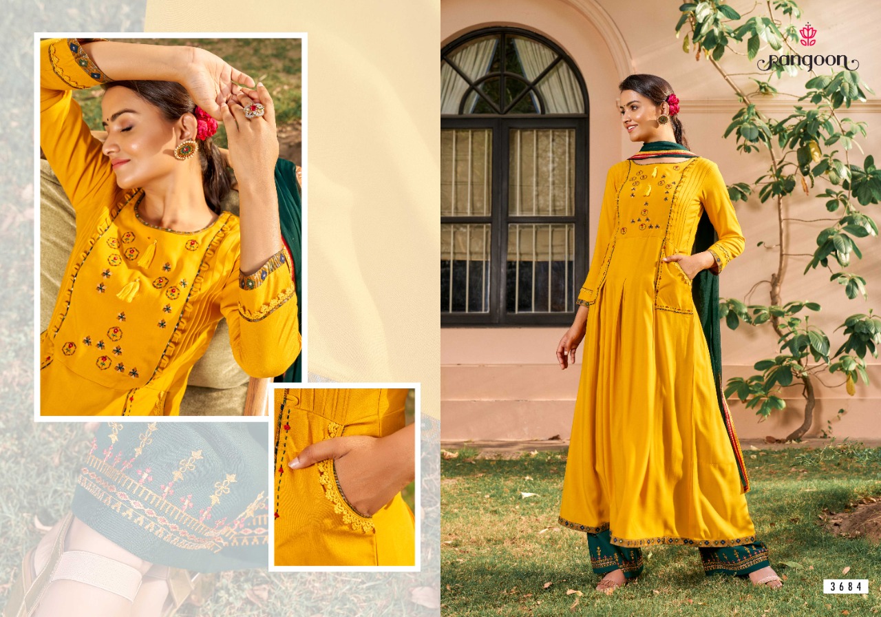 rangoon dastak rayon classic trendy look top bottom with dupatta catalog