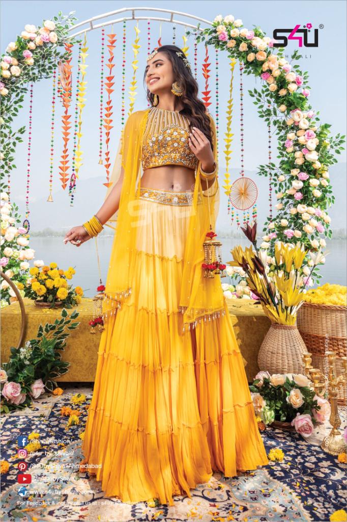 s4u haldi the wedding saga georgette new and modern style indo western catalog