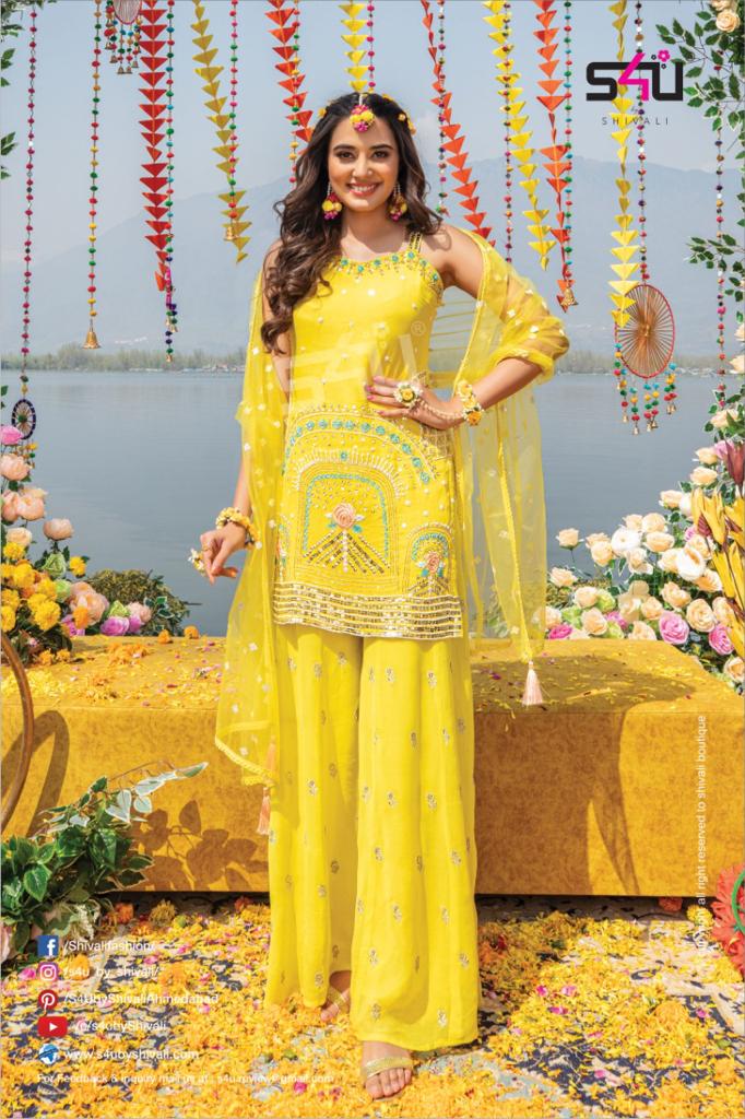 s4u haldi the wedding saga georgette new and modern style indo western catalog