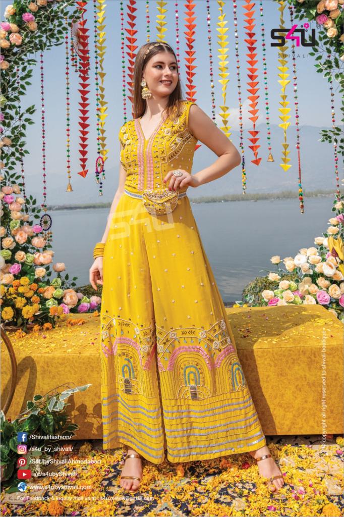 s4u haldi the wedding saga georgette new and modern style indo western catalog