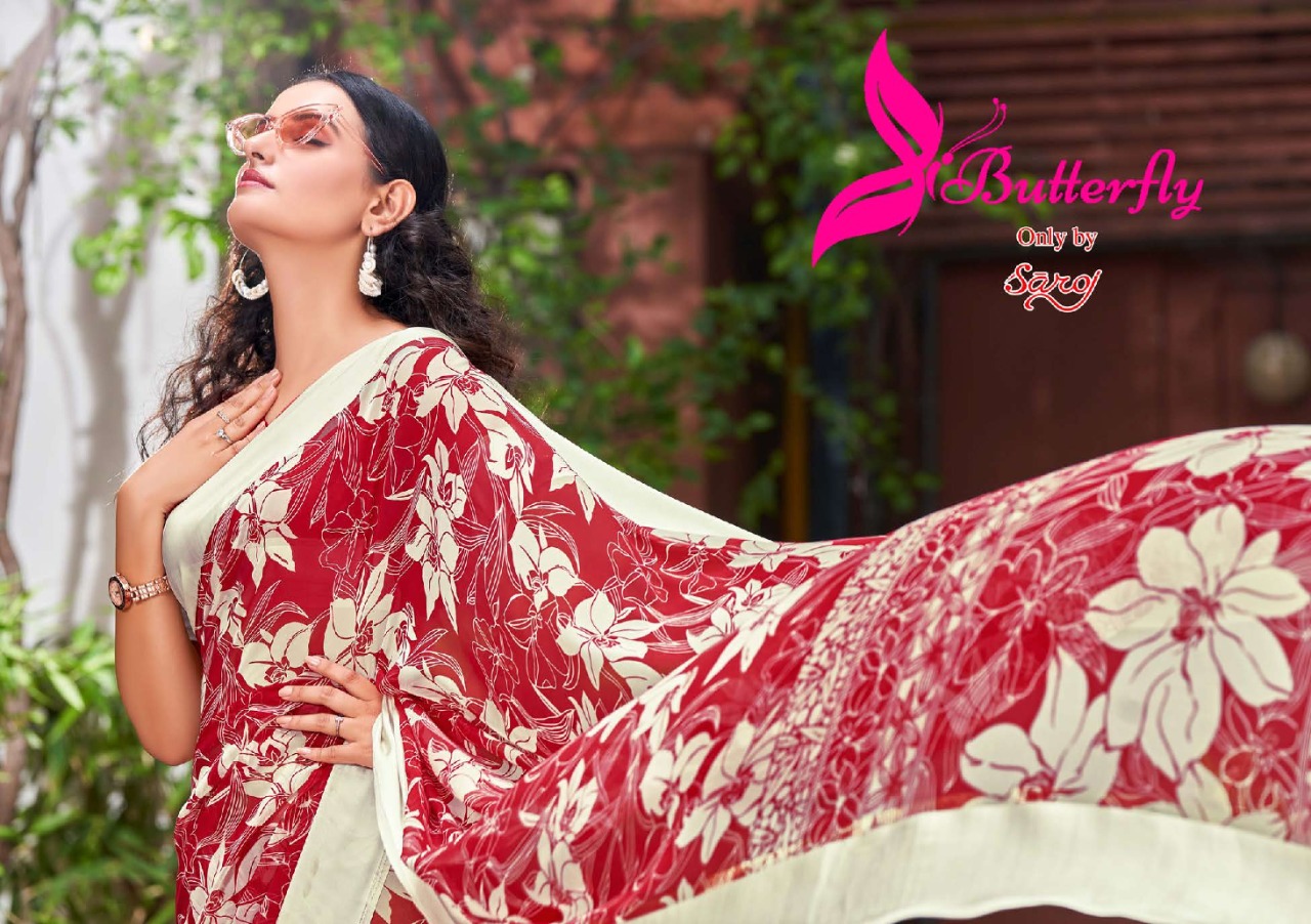 saroj saree Butterfly weightless georgette exclusive print saree catalog