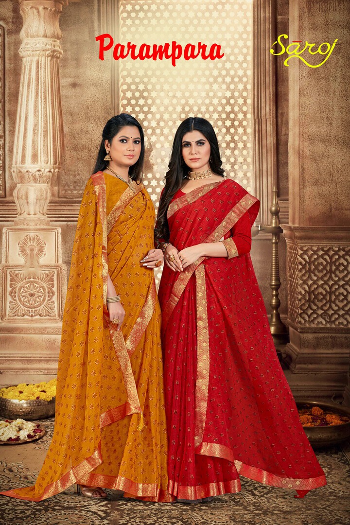 saroj saree parampara chiffon regal look saree catalog