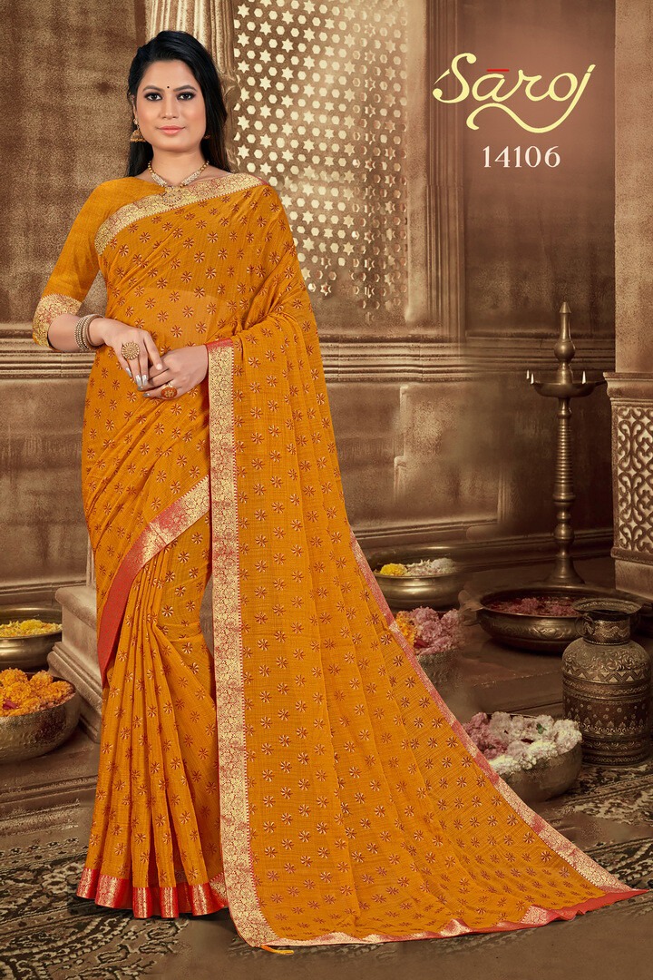 saroj saree parampara chiffon regal look saree catalog