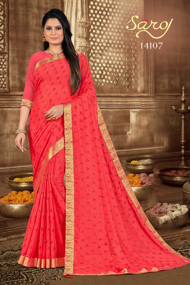 saroj saree parampara chiffon regal look saree catalog