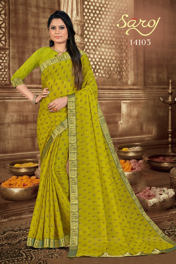 saroj saree parampara chiffon regal look saree catalog