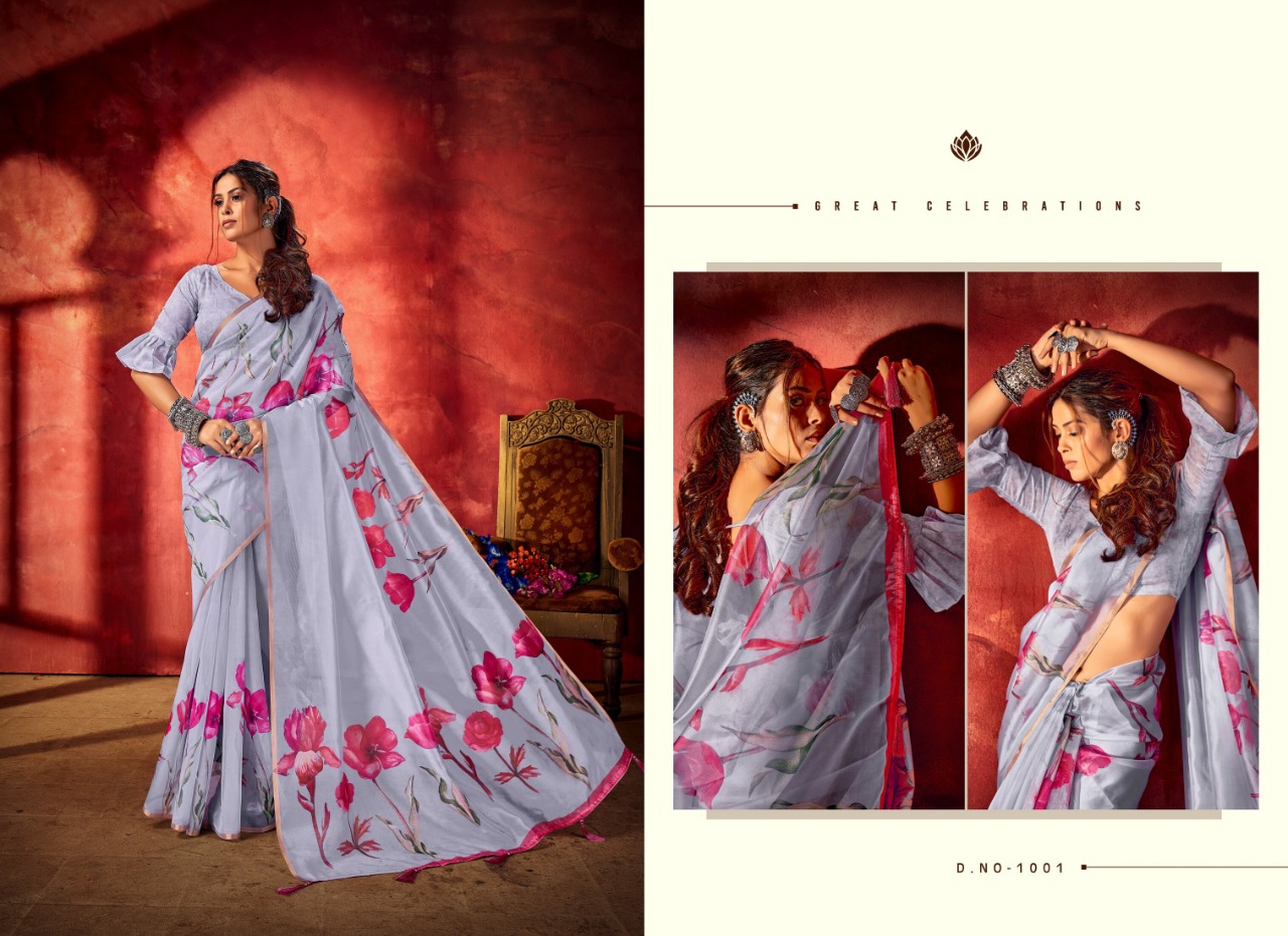 saroj saree Raaina organza regal look saree catalog