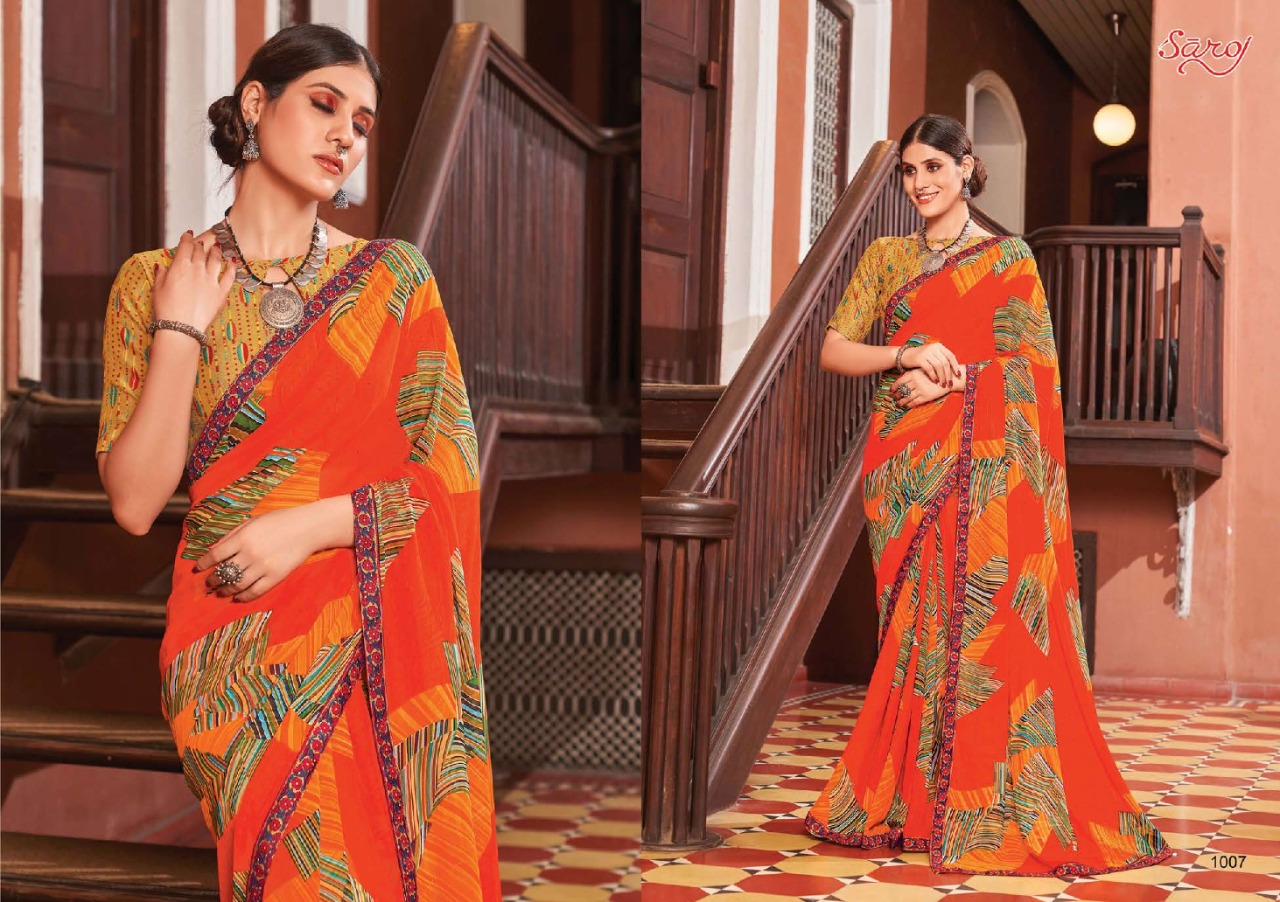 saroj saree Sunlight weightless georgette exclusive print saree catalog