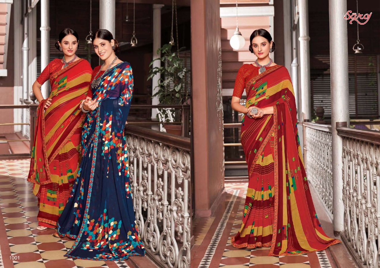 saroj saree Sunlight weightless georgette exclusive print saree catalog