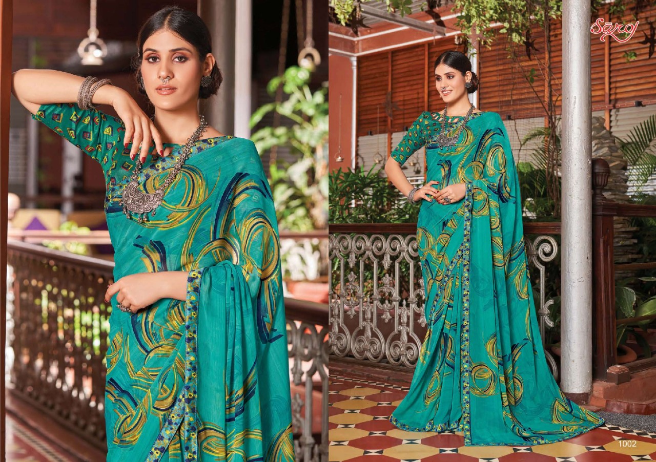 saroj saree Sunlight weightless georgette exclusive print saree catalog